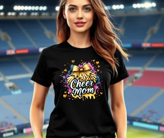 Cheer Mom Gold Bow- Gildan Softstyle Tshirt