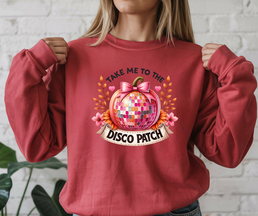 Disco Patch Pumpkin Gildan Crewneck Sweatshirt