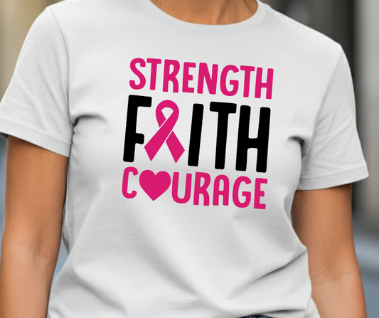 Faith Strength Courage- Cancer - Gildan Softstyle Tshirt