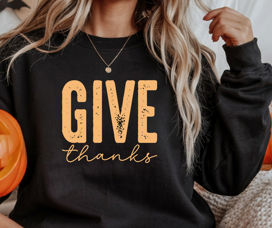 Give Thanks, Thanksgiving Gildan Crewneck Sweatshirt