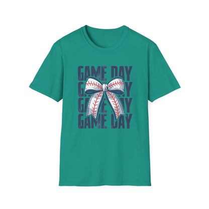 Baseball Game Day Stacked Bow- Gildan Softstyle tee