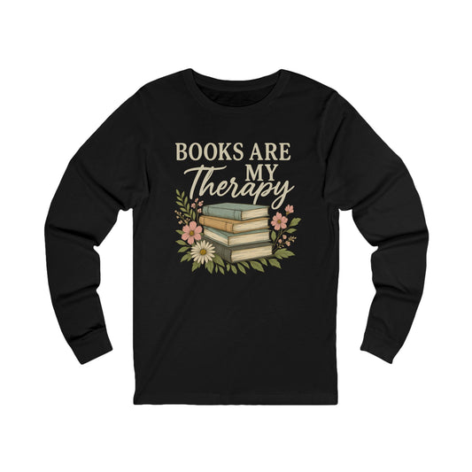 Books are my Therapy Floral Bella Canvas Long Sleeve Tee