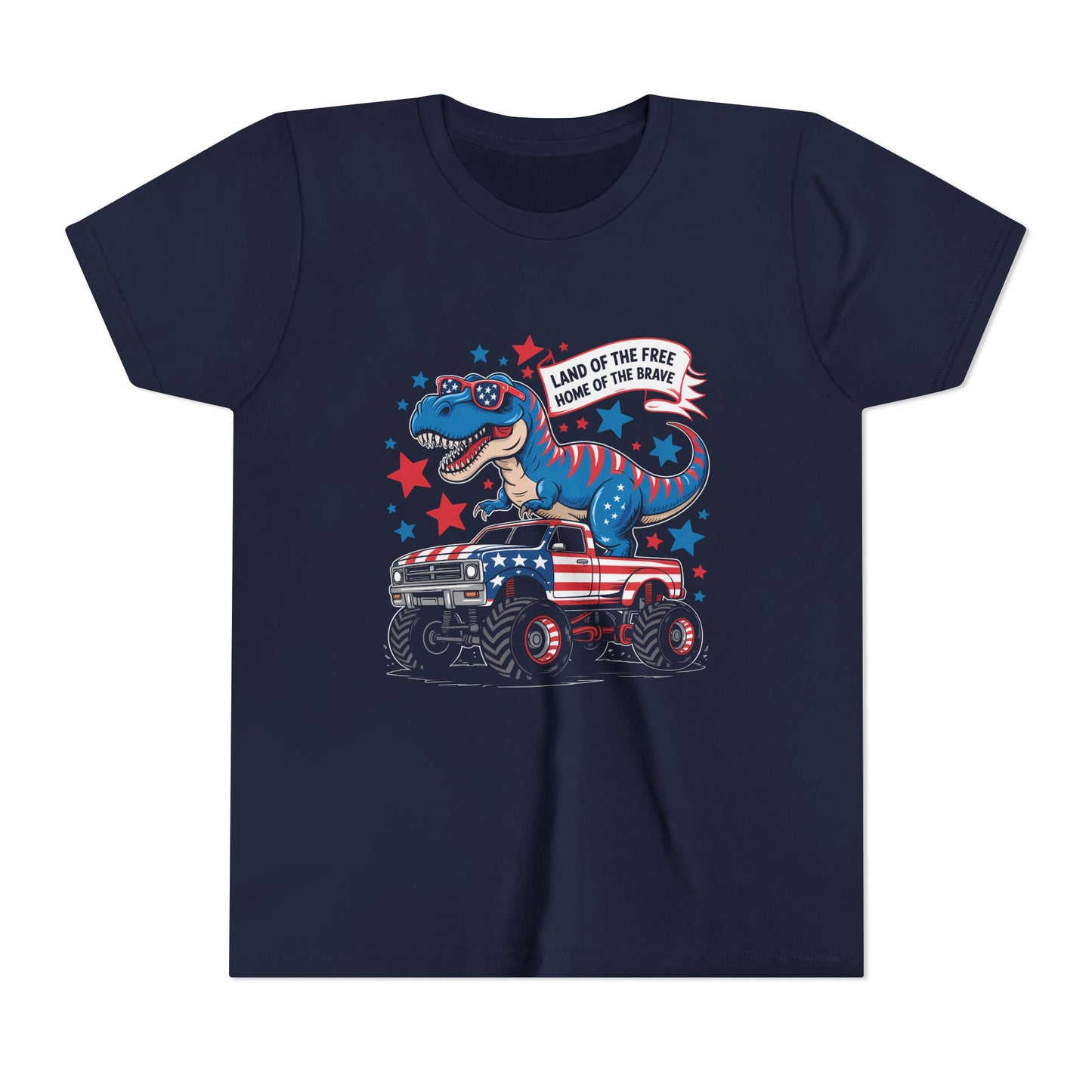 Patriotic Dinosaur Tee for Kids, Youth Short Sleeve Shirt