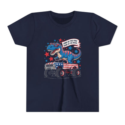 Patriotic Dinosaur Tee for Kids, Youth Short Sleeve Shirt