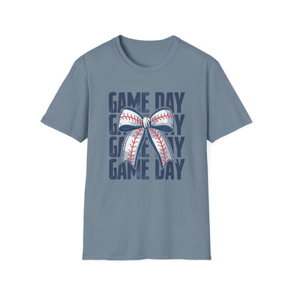 Baseball Game Day Stacked Bow- Gildan Softstyle tee