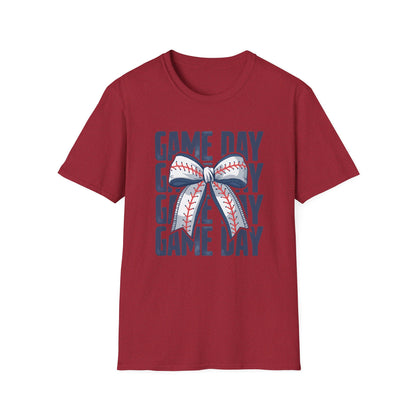 Baseball Game Day Stacked Bow- Gildan Softstyle tee