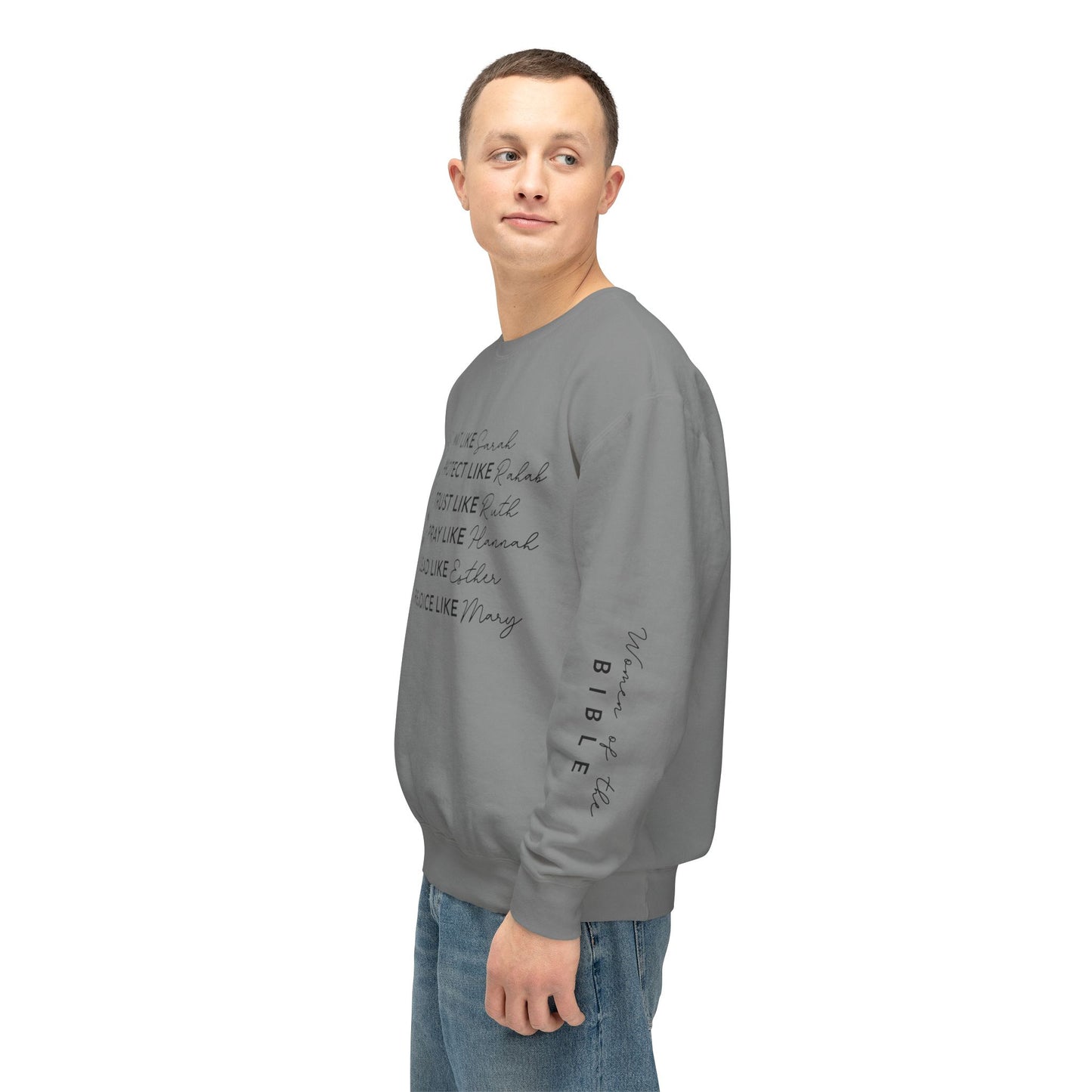 Inspirational Sweatshirt - Wait, Protect, Trust, Pray, Rejoice Like Women of the Bible, Front and Sleeve - Unisex Crewneck for Faith & Empowerment, Gift for Women, [...]