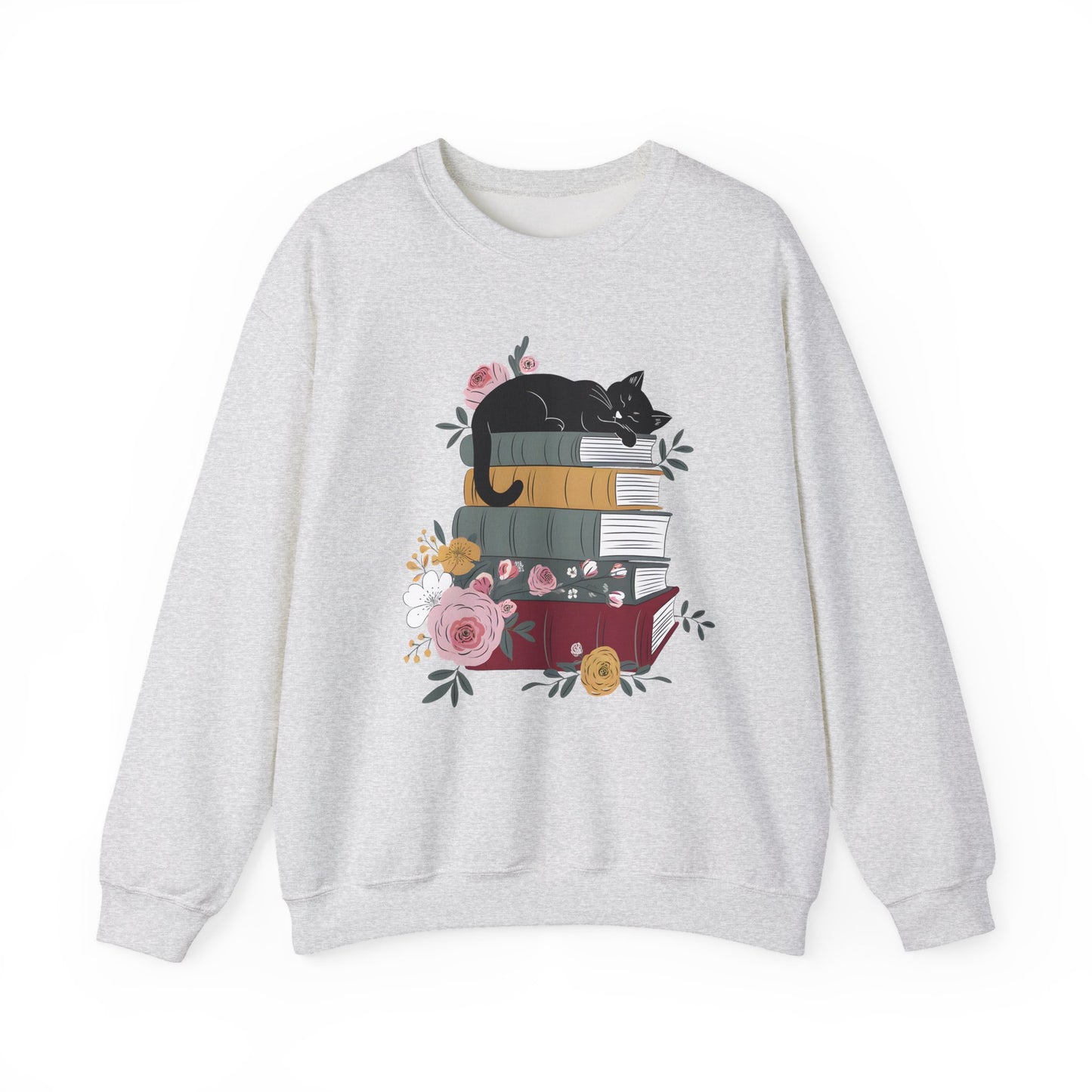 Stack of Books Cat- Gildan Crewneck Sweatshirt