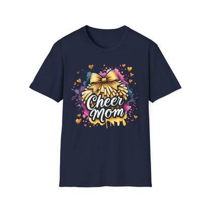 Cheer Mom Gold Bow- Gildan Softstyle Tshirt