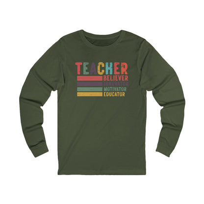 Teacher, Believer, Innovator, Motivator Bella Canvas Long Sleeve Tee