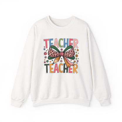 Teacher Bow Cheetah Print Gildan Crewneck Sweatshirt