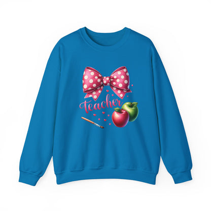 Teacher Polka Dot Bow Gildan Crewneck Sweatshirt