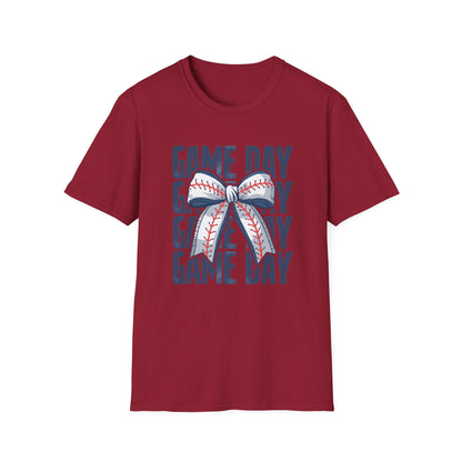 Baseball Game Day Stacked Bow- Gildan Softstyle tee