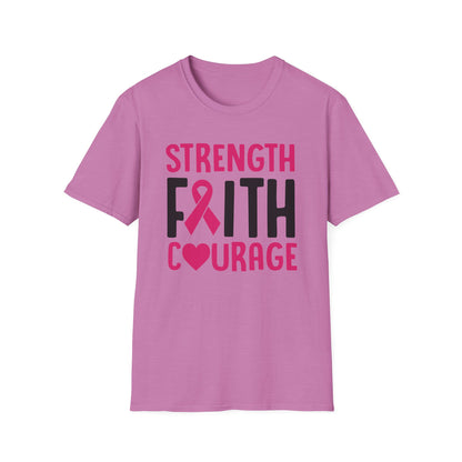 Faith Strength Courage- Cancer - Gildan Softstyle Tshirt