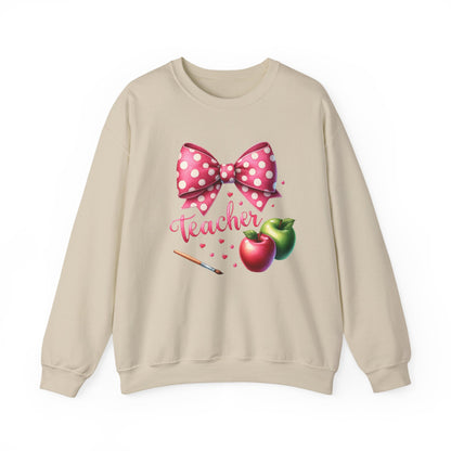 Teacher Polka Dot Bow Gildan Crewneck Sweatshirt