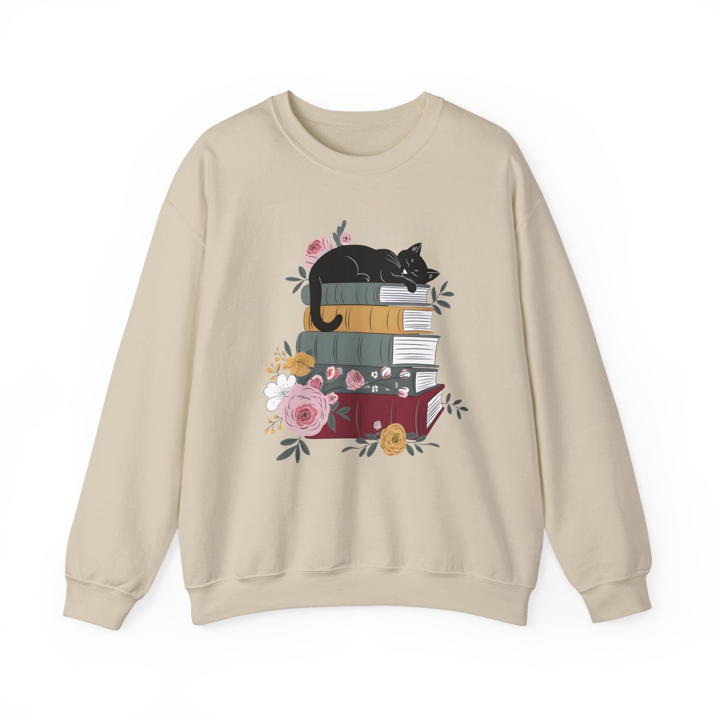 Stack of Books Cat- Gildan Crewneck Sweatshirt