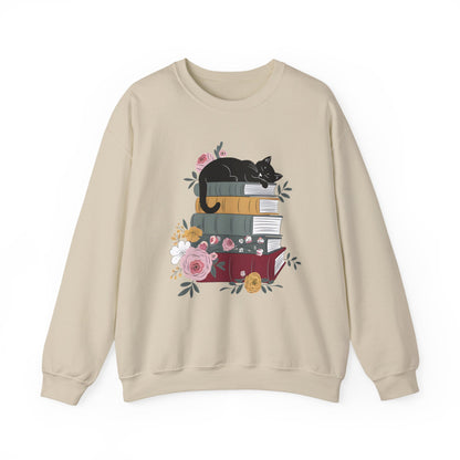 Stack of Books Cat- Gildan Crewneck Sweatshirt