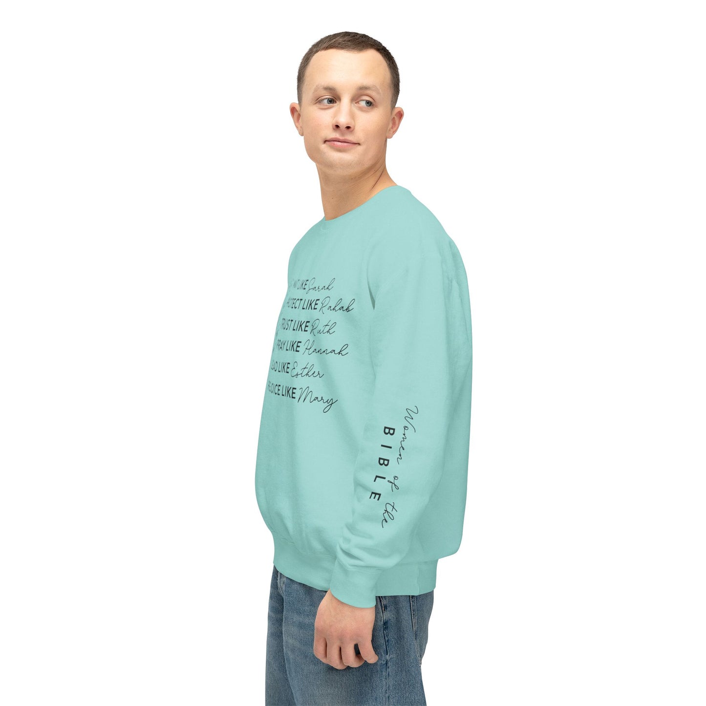 Inspirational Sweatshirt - Wait, Protect, Trust, Pray, Rejoice Like Women of the Bible, Front and Sleeve - Unisex Crewneck for Faith & Empowerment, Gift for Women, [...]