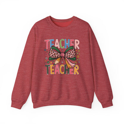 Teacher Bow Cheetah Print Gildan Crewneck Sweatshirt