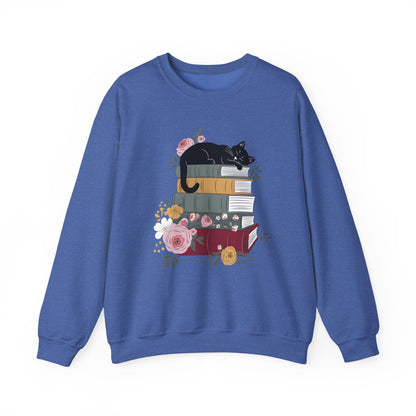 Stack of Books Cat- Gildan Crewneck Sweatshirt