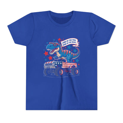 Patriotic Dinosaur Tee for Kids, Youth Short Sleeve Shirt