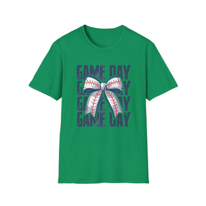 Baseball Game Day Stacked Bow- Gildan Softstyle tee