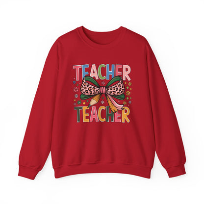 Teacher Bow Cheetah Print Gildan Crewneck Sweatshirt