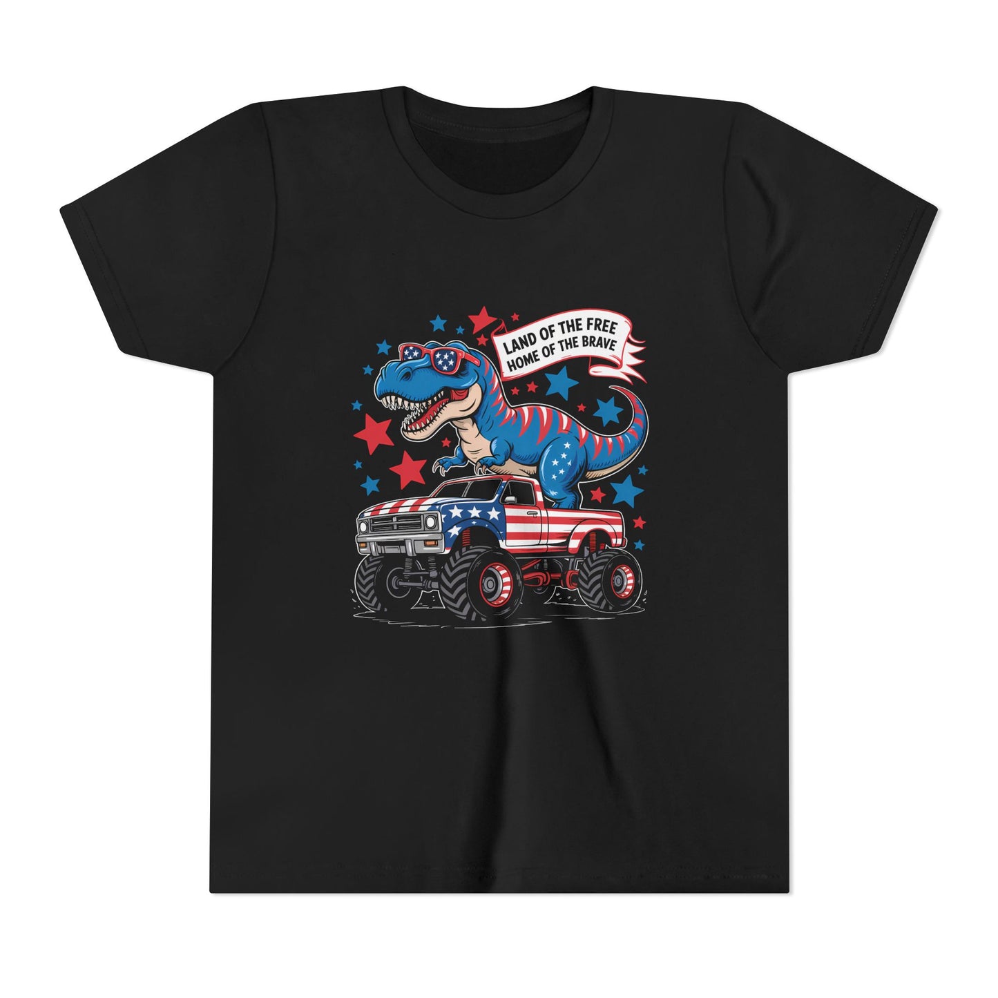 Patriotic Dinosaur Tee for Kids, Youth Short Sleeve Shirt