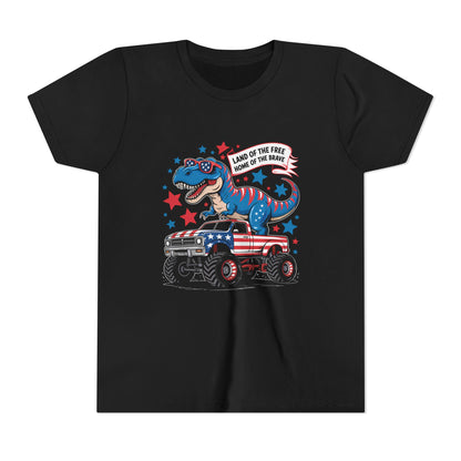 Patriotic Dinosaur Tee for Kids, Youth Short Sleeve Shirt