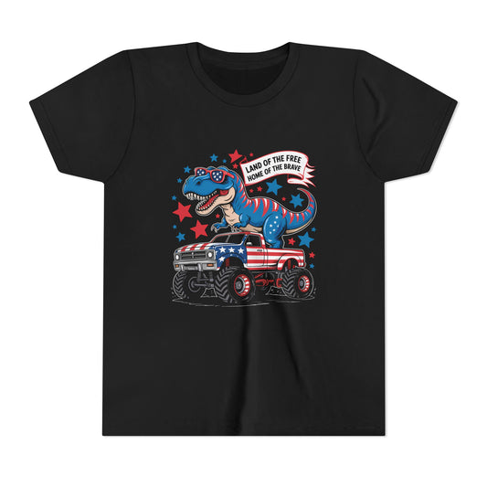 Patriotic Dinosaur Tee for Kids, Youth Short Sleeve Shirt