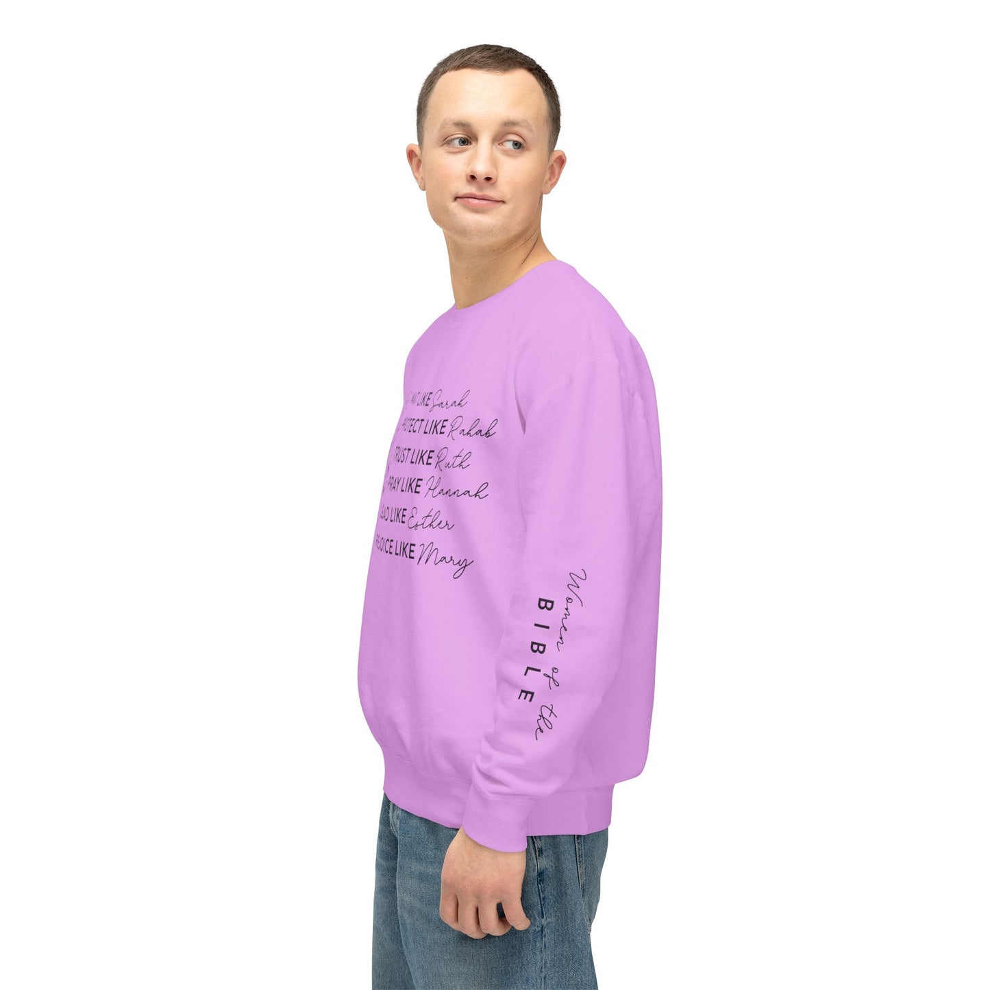 Inspirational Sweatshirt - Wait, Protect, Trust, Pray, Rejoice Like Women of the Bible, Front and Sleeve - Unisex Crewneck for Faith & Empowerment, Gift for Women, [...]