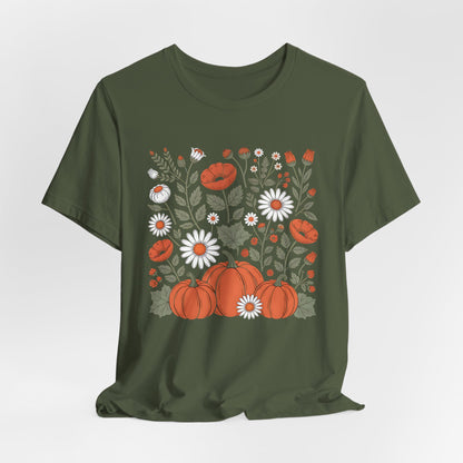 Autumn Floral Tee, Cozy Fall T-Shirt, Pumpkin Graphic Shirt