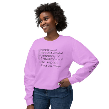 Inspirational Sweatshirt - Wait, Protect, Trust, Pray, Rejoice Like Women of the Bible, Front and Sleeve - Unisex Crewneck for Faith & Empowerment, Gift for Women, [...]