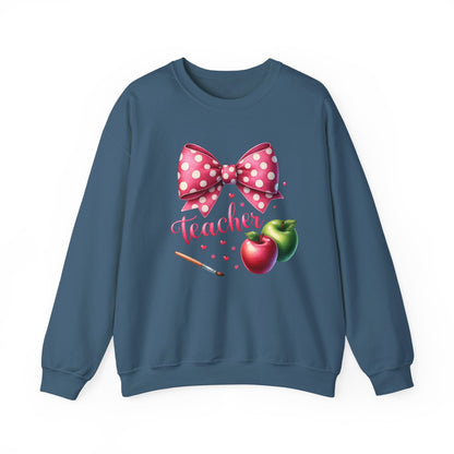 Teacher Polka Dot Bow Gildan Crewneck Sweatshirt