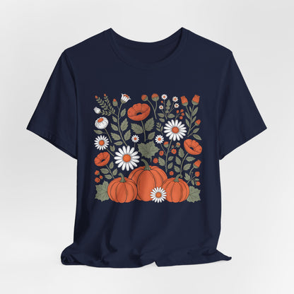 Autumn Floral Tee, Cozy Fall T-Shirt, Pumpkin Graphic Shirt