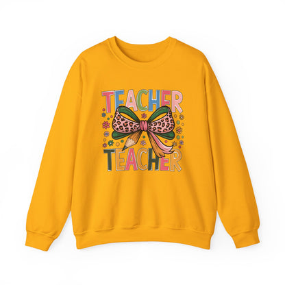 Teacher Bow Cheetah Print Gildan Crewneck Sweatshirt