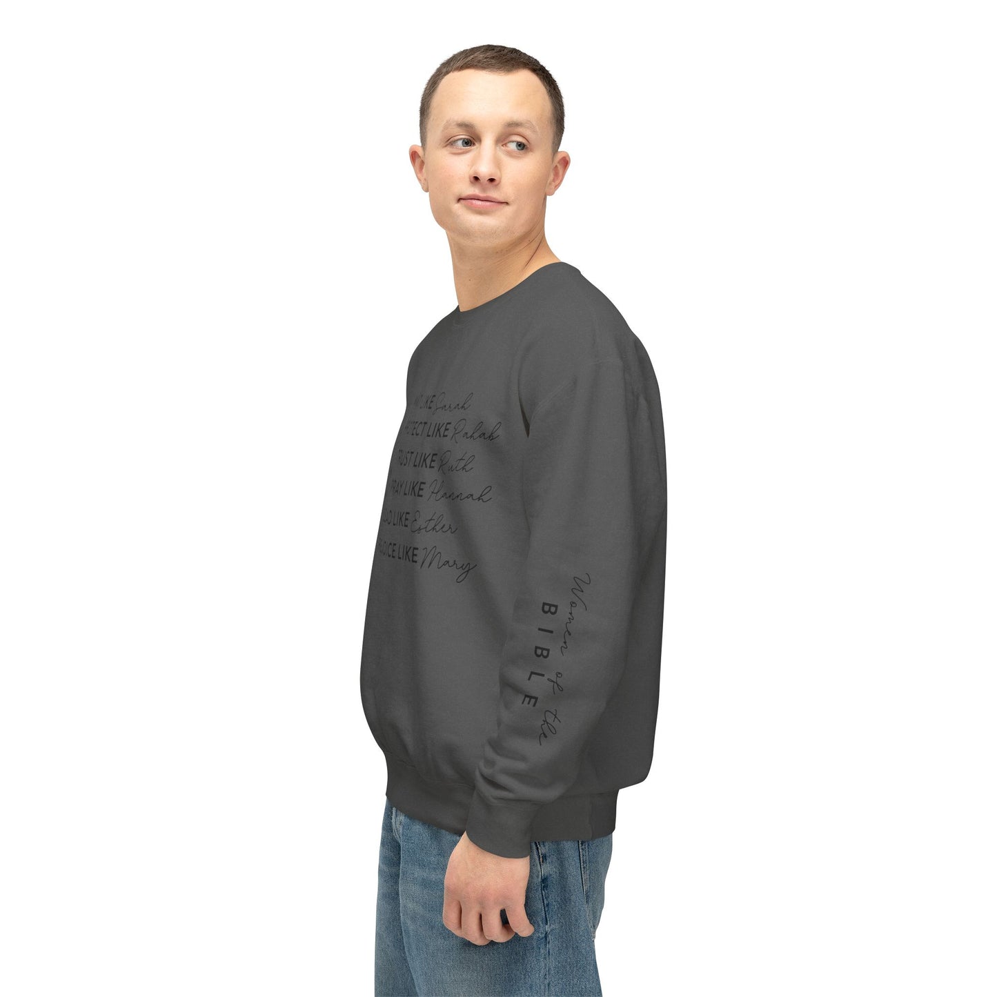 Inspirational Sweatshirt - Wait, Protect, Trust, Pray, Rejoice Like Women of the Bible, Front and Sleeve - Unisex Crewneck for Faith & Empowerment, Gift for Women, [...]