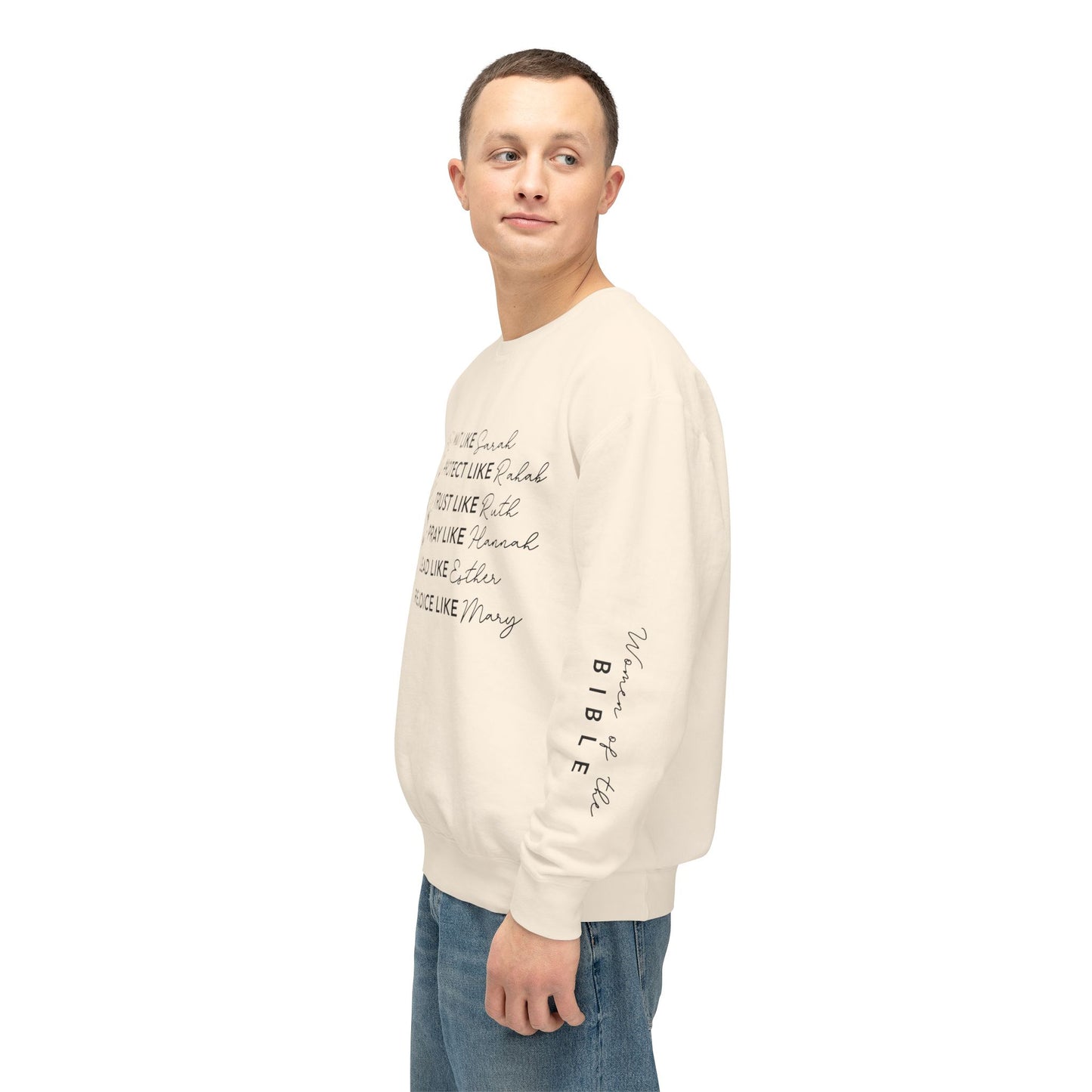 Inspirational Sweatshirt - Wait, Protect, Trust, Pray, Rejoice Like Women of the Bible, Front and Sleeve - Unisex Crewneck for Faith & Empowerment, Gift for Women, [...]