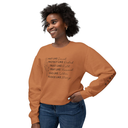 Inspirational Sweatshirt - Wait, Protect, Trust, Pray, Rejoice Like Women of the Bible, Front and Sleeve - Unisex Crewneck for Faith & Empowerment, Gift for Women, [...]
