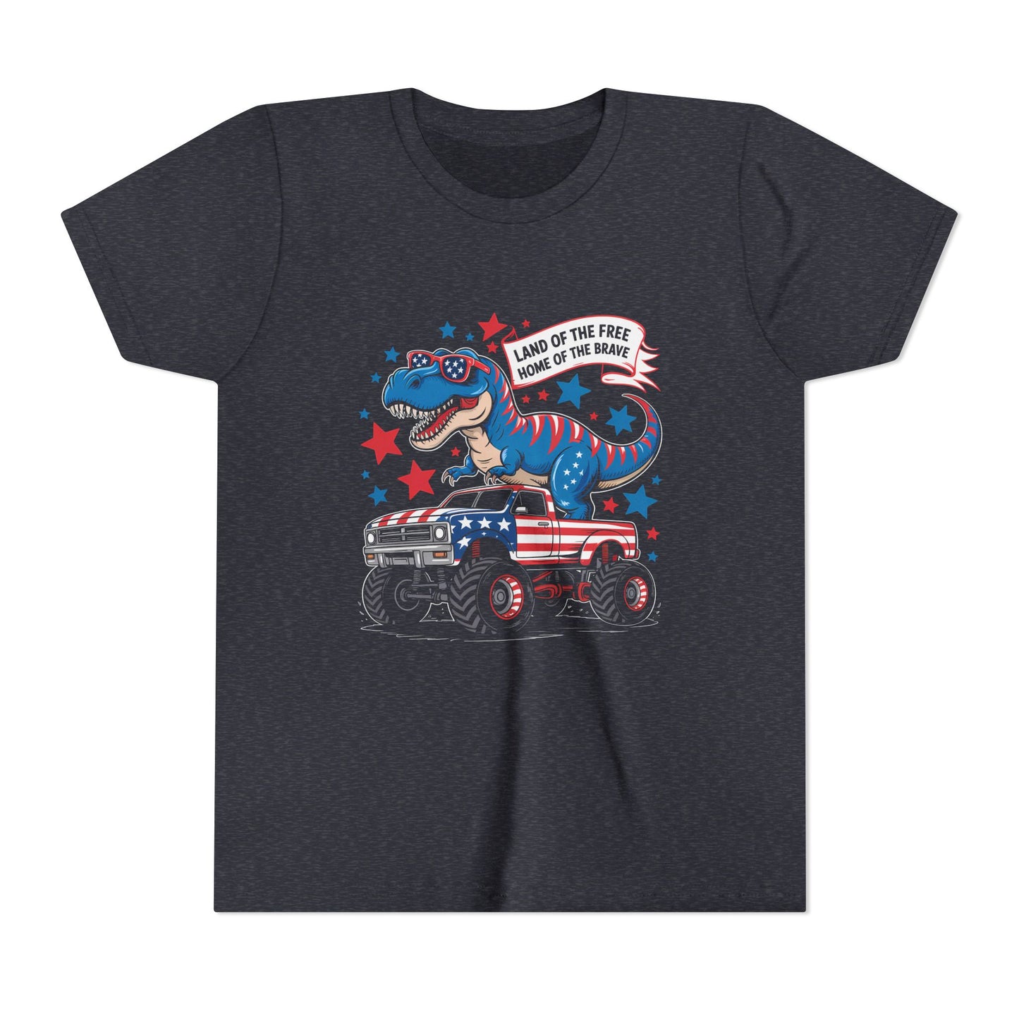 Patriotic Dinosaur Tee for Kids, Youth Short Sleeve Shirt