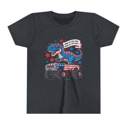 Patriotic Dinosaur Tee for Kids, Youth Short Sleeve Shirt