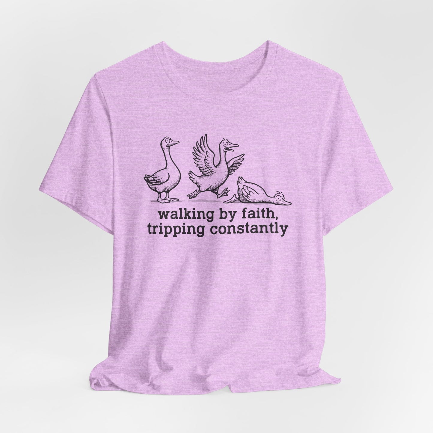 Walking by Faith Unisex Jersey Short Sleeve Tee, Funny T-Shirt