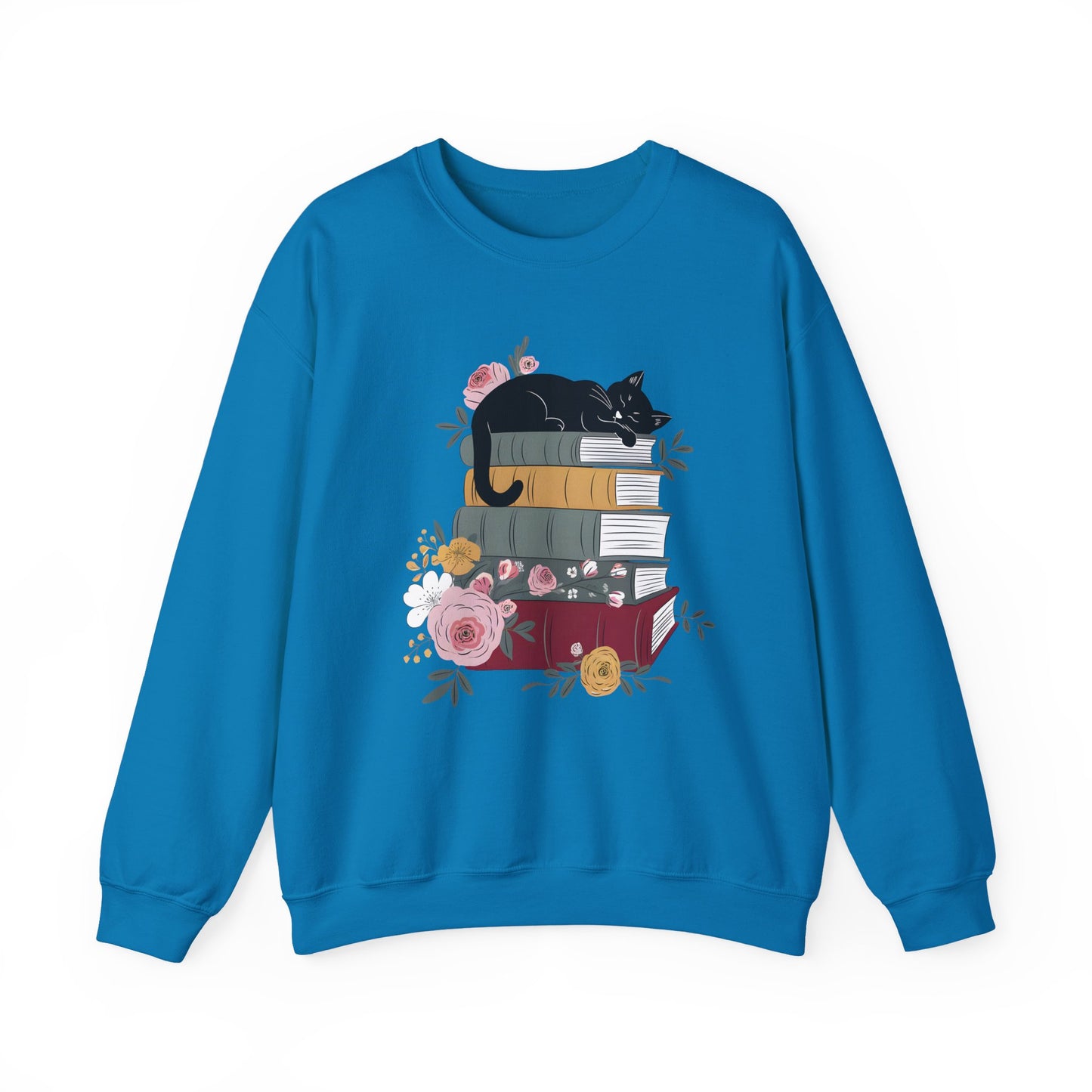 Stack of Books Cat- Gildan Crewneck Sweatshirt