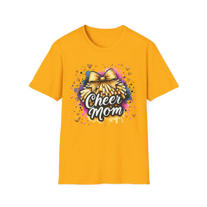 Cheer Mom Gold Bow- Gildan Softstyle Tshirt