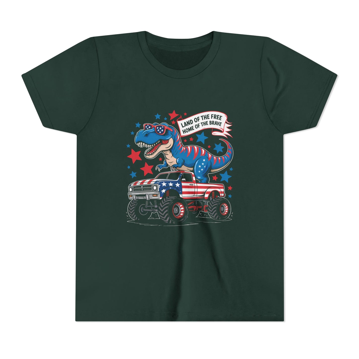 Patriotic Dinosaur Tee for Kids, Youth Short Sleeve Shirt
