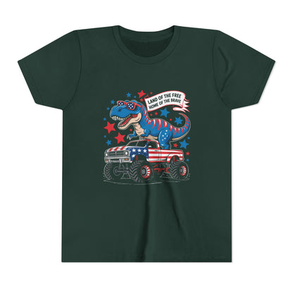 Patriotic Dinosaur Tee for Kids, Youth Short Sleeve Shirt